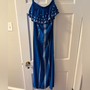 Vineyard Vines Blue & White Strapless Maxi Dress